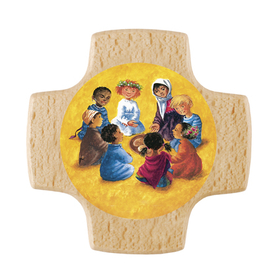 Holzkreuz "Kinder der Welt beim Mahl"