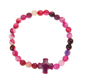 Edelstein-Armband (rosa) mit Kreuz, Achat